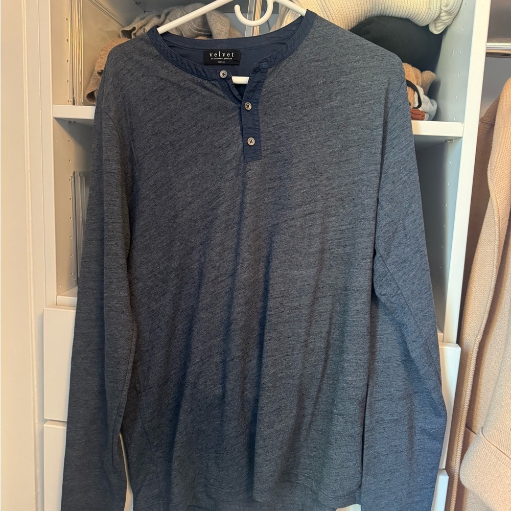 Velvet by Graham & Spencer Men's Blue Henley Shirt